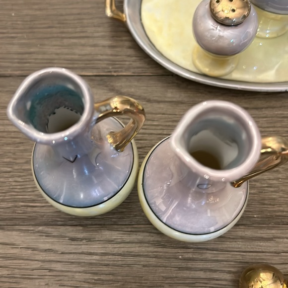 Vintage luster ware Japan condiment set on tray very good condition crown mark - Picture 6 of 14